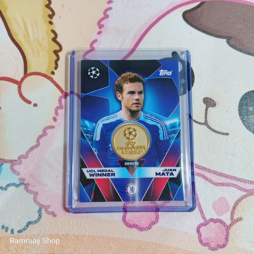 การ์ดบอล Topps Chelsea UCL Medal Winner 2011/12 Juan Mata มาต้า เชลซี ของแท้ หายาก พร้อมเคสแข็ง