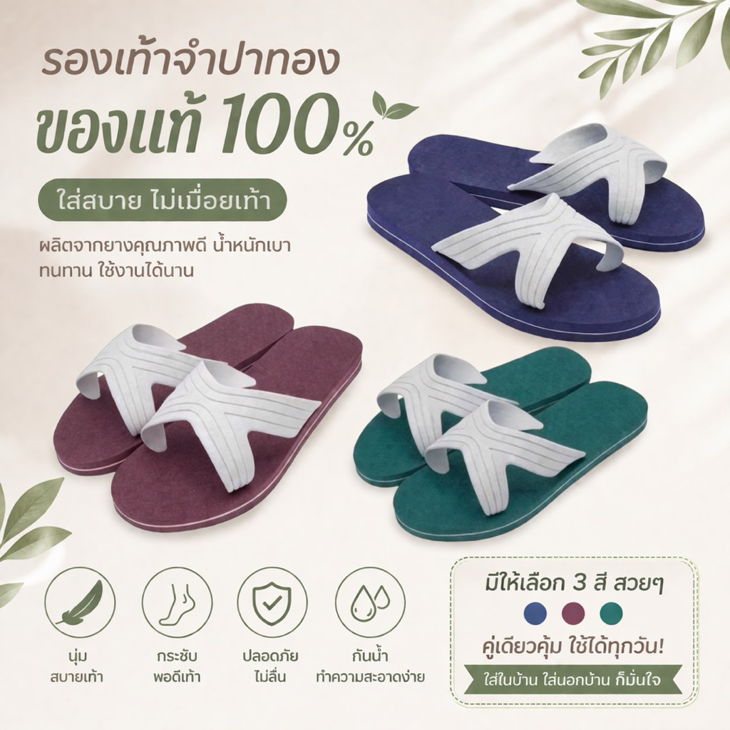 รองเท้าแตะจำปาทอง ยางพาราแท้ ใส่สบาย น้ำหนักเบา ทนทาน