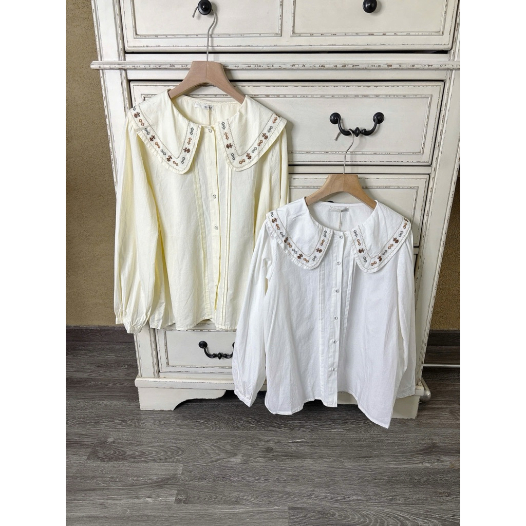 JUJU Shirt เสื้อเชิร์ตสีครีม ผ้าคอตตอน แต่งงาน Embroidered