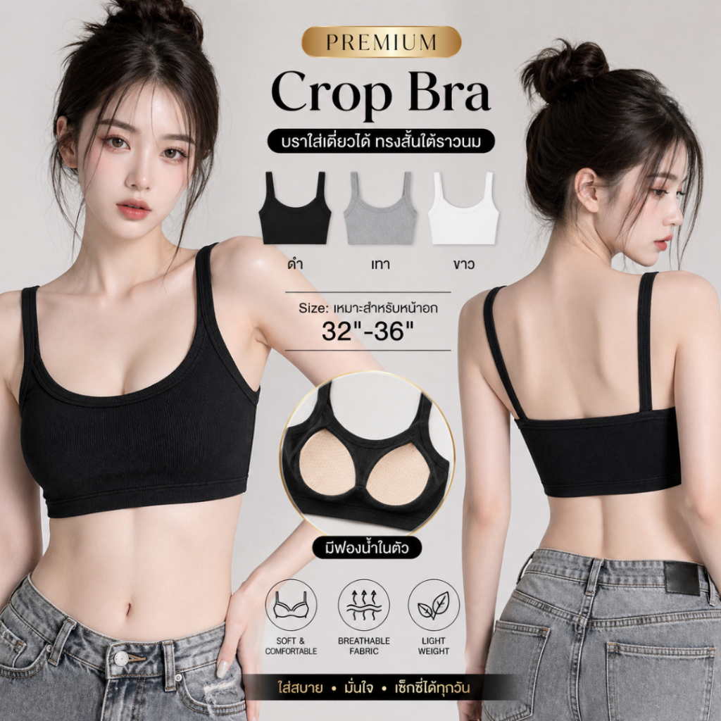 💥Sanay Bra💥 (N1155) Crop Bra บราสายเดี่ยวทรงสั้น ใส่เดี่ยวได้ สไตล์มินิมอล เซ็กซี่เบาๆ