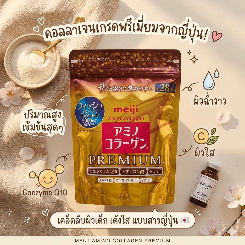 ‼️ของแท้จากญี่ปุ่น‼️Meji Amino Collagen Premium ส่วนผสมเข้มข้น เห็นผลดียิ่งขึ้นกว่าเดิม