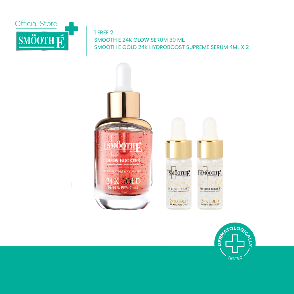 [1 ฟรี 2] Smooth E 24k Glow Serum 30 ml. Free Smooth E 24k gold SErum 4 ml x2 เซรั่มลดริ้วรอย กู้ผิวโทรม