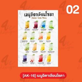 ป้ายเคลือบ เมนูอิตาเลียนโซดา [AK-16]