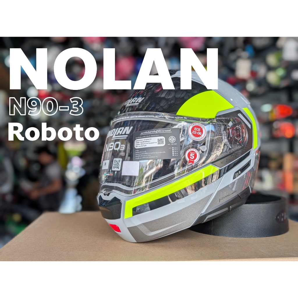 หมวกกันน็อคยกคาง NOLAN รุ่น N90-3 ลาย Roboto สีเทา/เหลือง ไซส์ M L XL