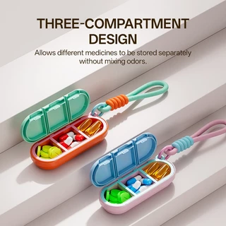 ตลับยา 3 ช่อง กล่องเก็บยาพกพา พร้อมสายคล้อง สีมาการองน่ารัก มินิมอล กันน้ำ กันฝุ่น ขนาดเล็กกะทัดรัด