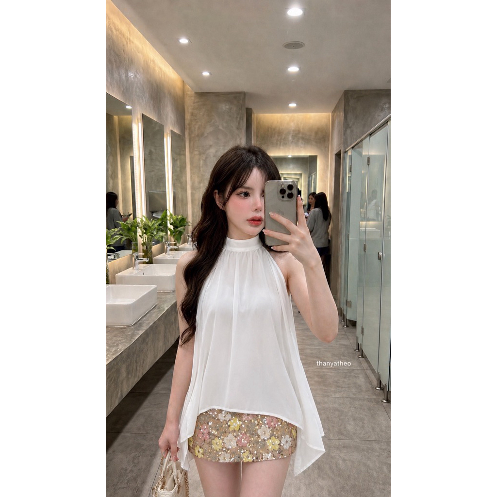 ชุดเซท 2 ชิ้น เสื้อตัวยาวเนื้อผ้าชีฟอง กระโปรงกางเกง ผ้าวิ้งๆลายดอกปัก