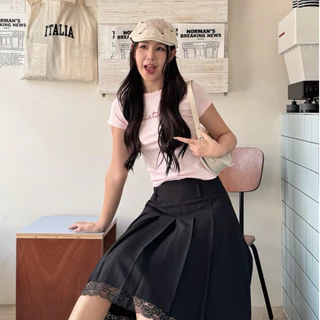 !NEW VIDAA LONG PLEATED-SKIRT+lace กระโปรงยาวจีบรอบตัว*ดีเทลปลายลูกไม้ คิ้วมากกกพส! (รบกวนอ่านรายละเอียดก่อนสั่งซื้อ)