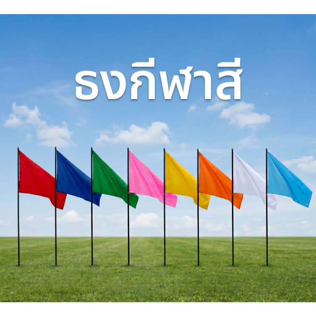 ธงกีฬา ผ้าซับในสีล้วน กันลมทนแดด ไม่ขาดง่าย | ธงเชียร์ ธงกิจกรรม ธงโรงเรียน มีหลายสี (รับผลิตและออกแบบ)