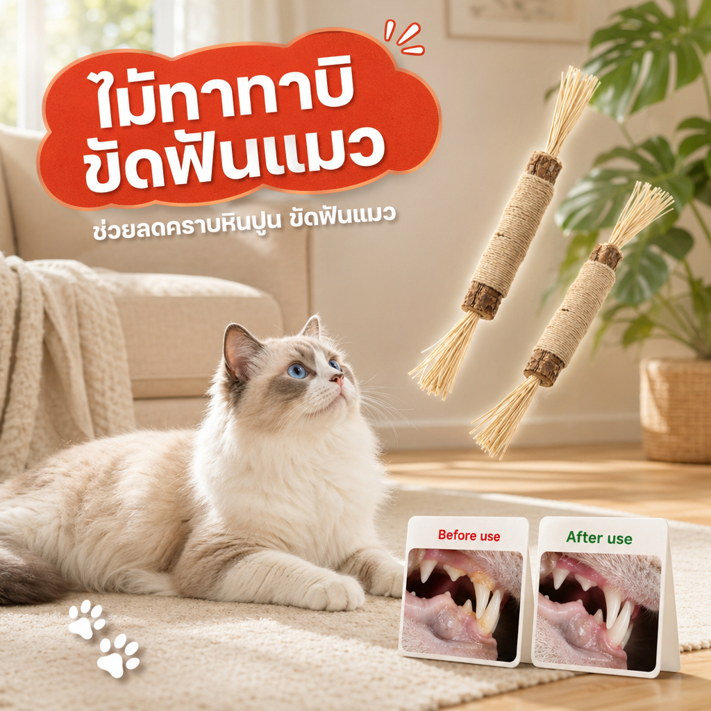 🌿ไม้ขัดฟันแมว Matatabi 38cmของเล่นแมว ลดคราบหินปูน แคทนิปญี่ปุ่น ไม้ทาทาบิแมว ปลอดภัย 100%ธรรมชาติ 🐾