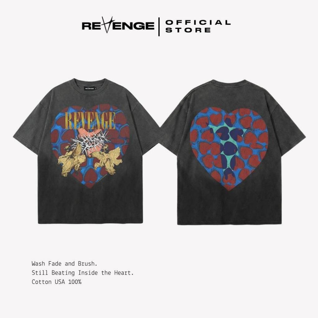 REVENGE Vintage Street – Inside The Heart เสื้อยืดสีฟอกเฟด วินเทจพรีเมี่ยม ผ้า Cotton USA งาน DTG RE035