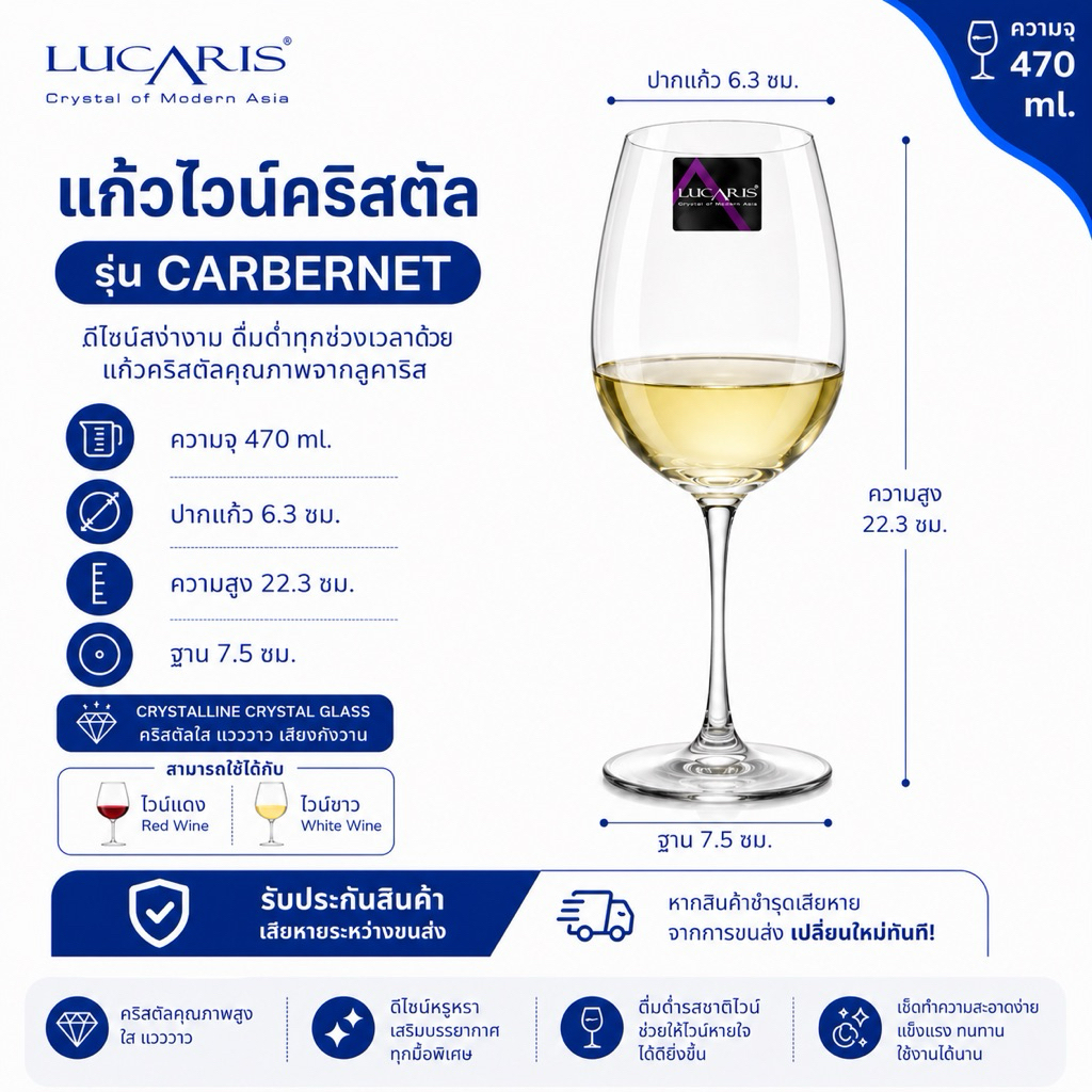 พร้อมส่ง 🍷 LUCARIS แก้วไวน์คริสตัลปากบาง รุ่น BANGKOK BLISS BORDEAUX 745 ml. (รับประกันสินค้าเสียหาย100%)