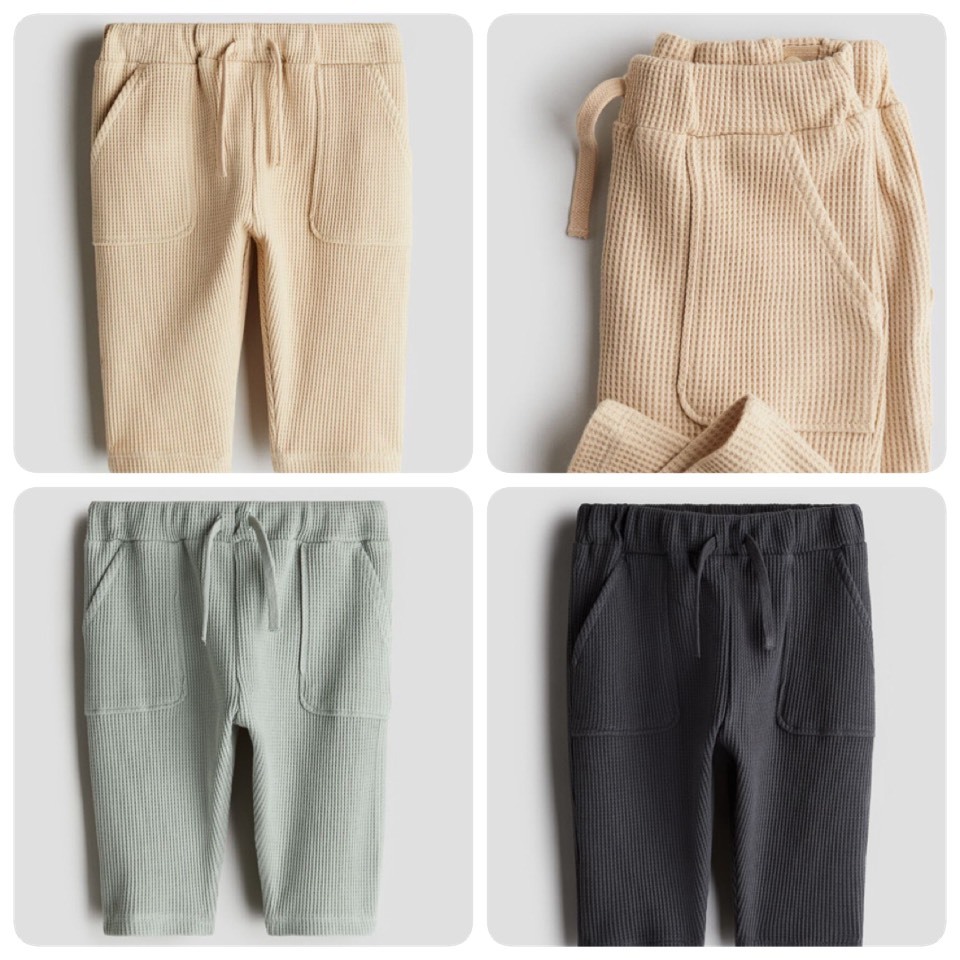 H&M กางเกงคอตตผล ผ้ารังผึ้ง เอวมีเชื่อผูก เด็กเล็ก ของใหม่ แท้ พร้อมส่ง