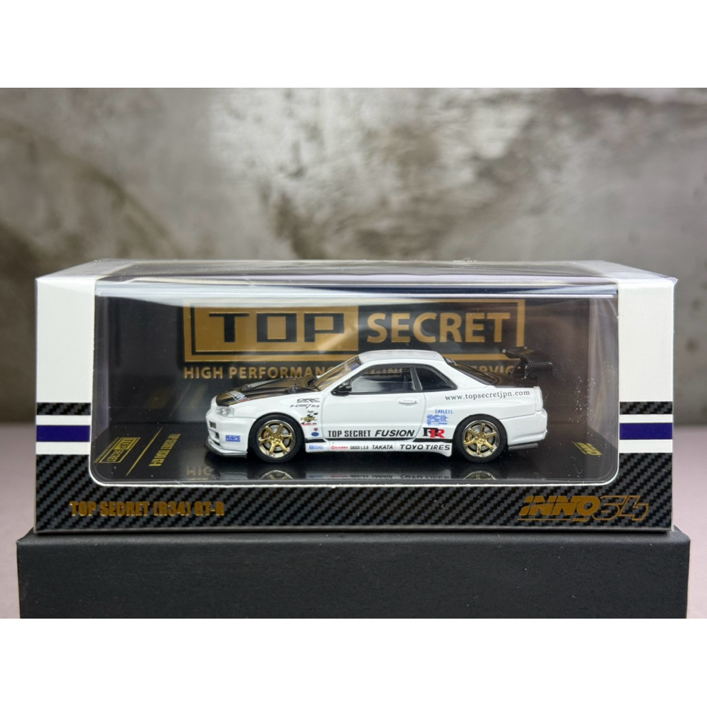 ▫️Nissan Skyline GTR R34 Top Secret White Scale 1:64 ยี่ห้อ Inno 64