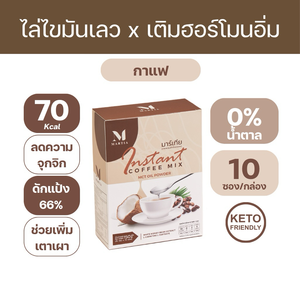 [ตะกร้าบริษัท]  กาแฟมาร์เทีย MCT OIL C8 5,000 mg. ถั่วขาว 500มก. คีโตทานได้