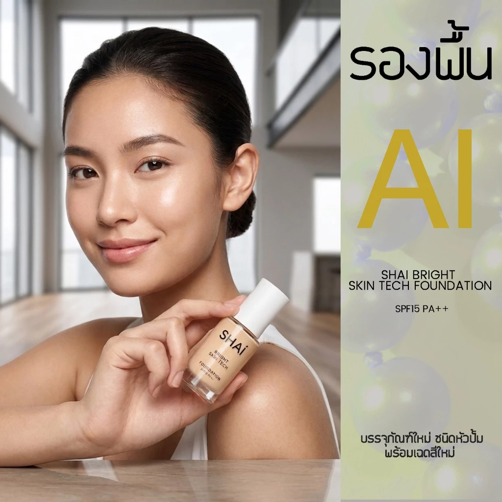 รองพื้น AI ผิวใสในทุกแสง SHAI BRIGHT SKIN TECH FOUNDATION SPF15 PA++ 18g ขวดหัวปั้ม