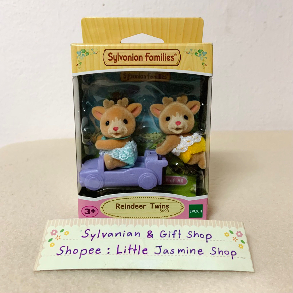 ตุ๊กตาเบบี้ฝาแฝดกวางเรนเดียร์+รถของเล่น ซิลวาเนียน Reindeer Twins /Deer Twins/ Deer Baby : Sylvanian Family บ้านตุ๊กตา