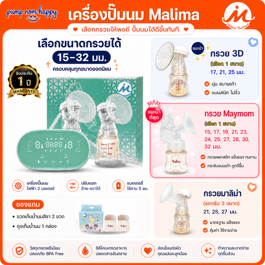 Malish / Malima เครื่องปั๊มนมไฟฟ้า Celia Duo / ไร้สาย Air Plus Super Mama ประกันศูนย์1ปี