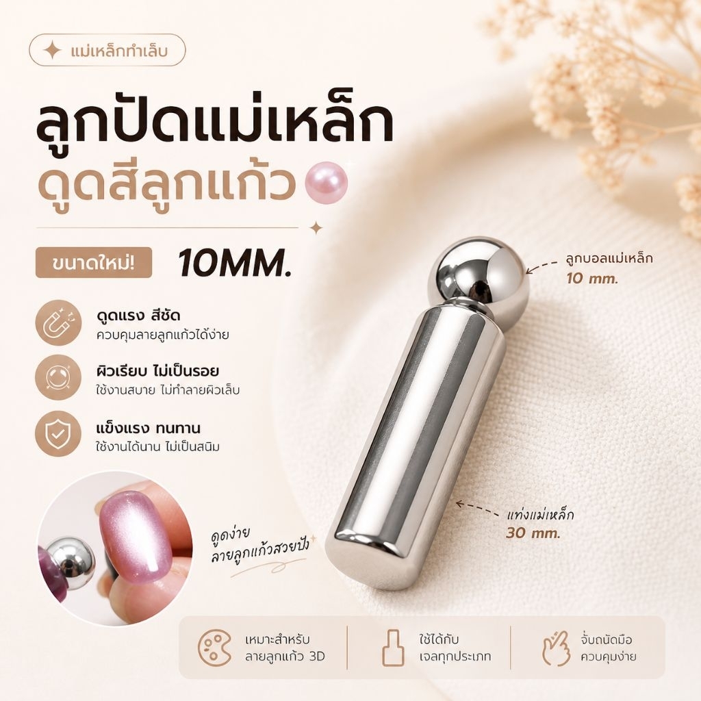 จัดส่งทันที ♡ แม่เหล็กทำเล็บ 10MM ลูกปัดกลม + แม่เหล็กแท่ง แม่เหล็กดูดสีลูกแก้ว Cat Eye's แรงสูง