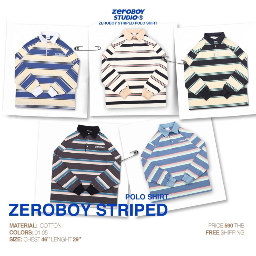 ZEROBOY - Striped Polo Shirt “ เสื้อเชิ้ตโปโลแขนยาวลายทาง