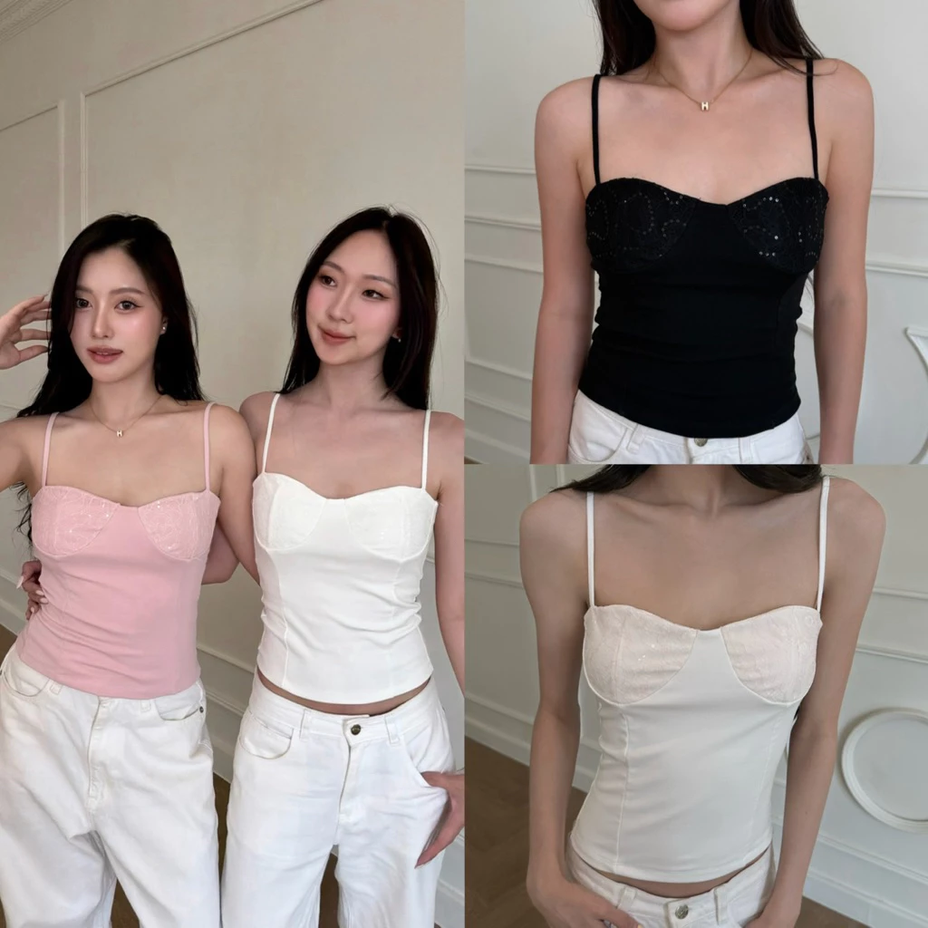Diana top by shewear.bkk เสื้อสายเดี่ยวทรงคอร์เซ็ท อกลูกไม้