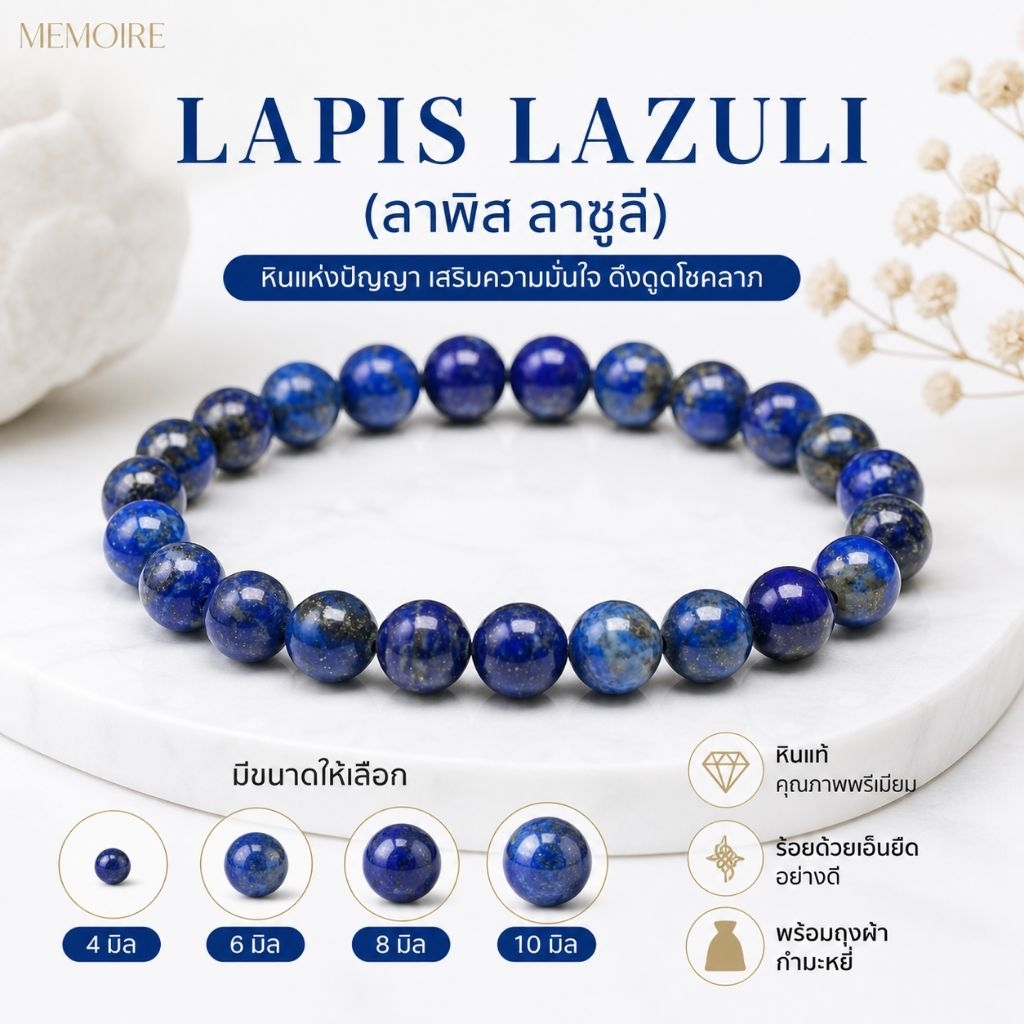 [แท้💯] กำไลหินลาพิส ลาซูลี Lapis Lazuli | หินเสริมสติปัญญา เพิ่มโชคลาภ เสริมบารมี สีน้ำเงินสวย หินมงคล สายมูของแท้
