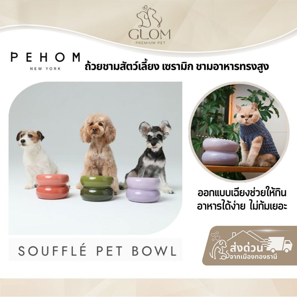 (ส่งด่วน) PEHOM ถ้วยชามสัตว์เลี้ยง เซรามิก ชามอาหารทรงสูง