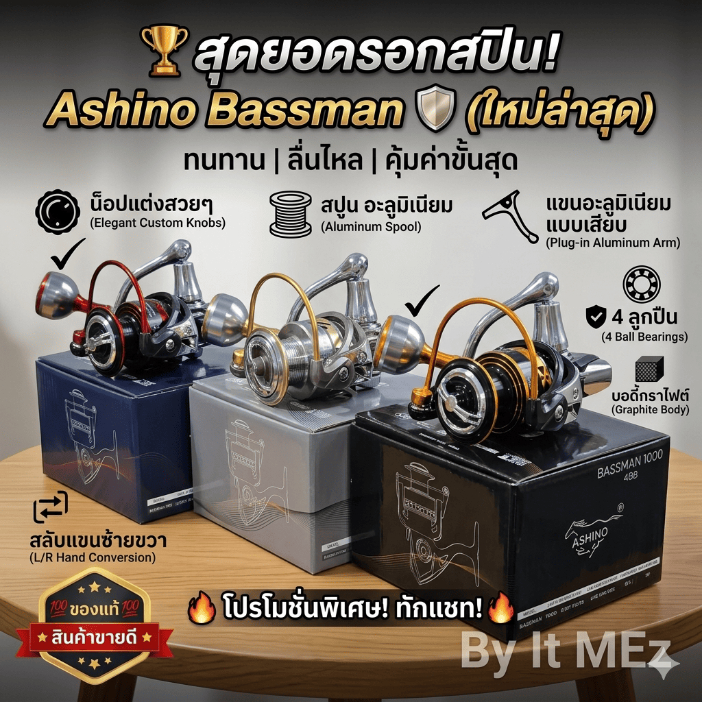 [ รับตรงจากบริษัท ] รอกสปิน Ashino Bassman 4BB คุณภาพดี ใช้งานง่าย หมุนลื่นมือ Spinning Reel