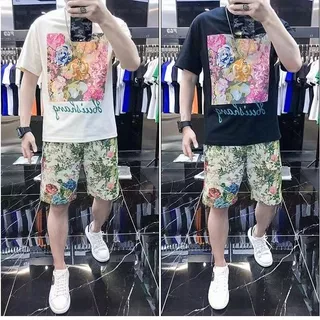 ลดราคา 🔥 ชุดเสื้อและกางเกงขาสั้นผู้ชาย แฟชั่น ทรงหลวม ผ้าโพลี เซ็ต 2 ชิ้น