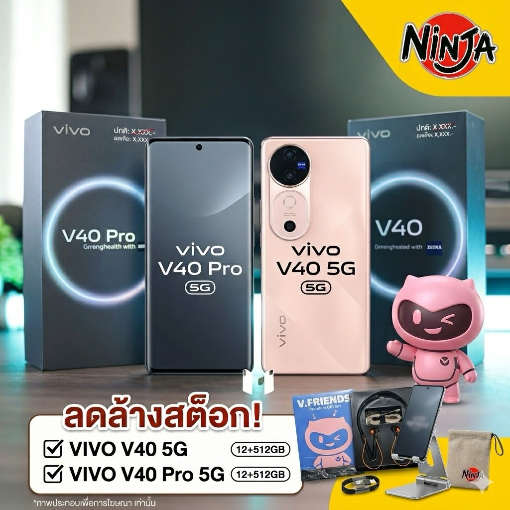 VIVO V40 5G 12/512GB สีพีช แถมฟรี!! Vivo V Friend