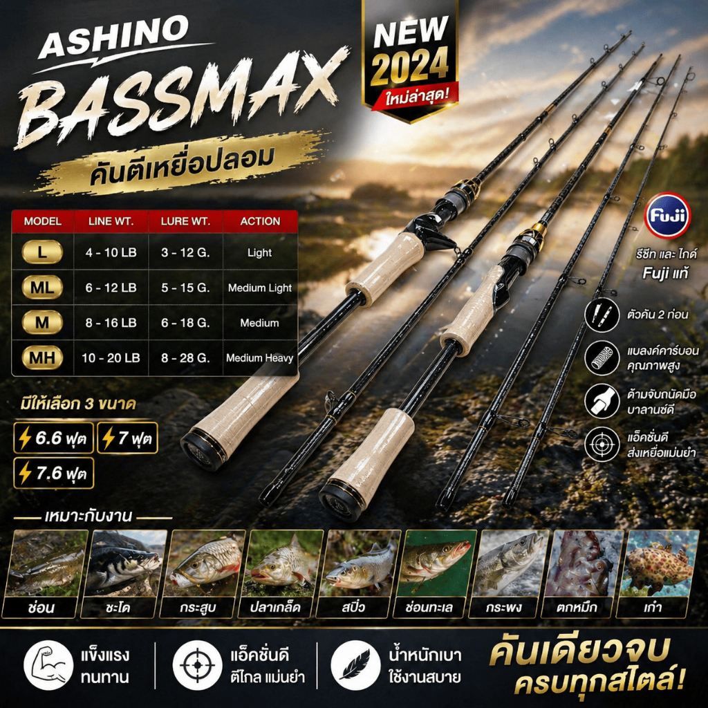 ของแท้ คันตีเหยื่อปลอม Ashino Bassmax ปี 2024 ใหม่ล่าสุด!