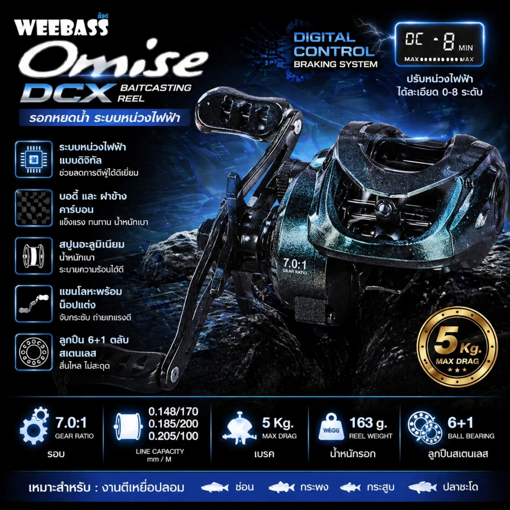 [ ของแท้ ]  รอกหยดน้ำ รอกเบท WEEBASS Omise DCX ระบบ DC มีเสียง Casting