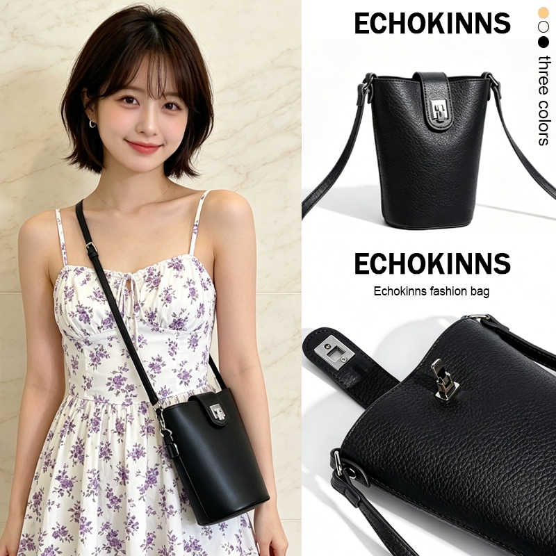 EchoKinns รุ่นใหม่ส ไตล์เกาหลี กระเป๋าสะพายข้างผู้หญิง สไตล์เรียบง่าย ทรงถัง แฟชั่น กระเป๋าใส่โทรศัพท์