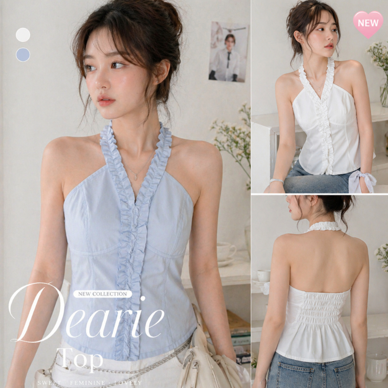 🧊Malimays Dearie Top เสื้อครอปคล้องคอ (พร้อมส่ง) ผ้าคอตตอน/คล้องวีเงานดีมาก เข้ารูป เนื้อผ้าดี ทรง