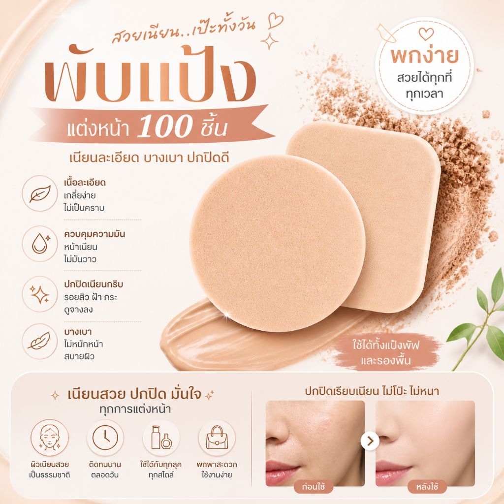 พับแป้ง แต่งหน้า 100ชิ้น คละแบบ(สำหรับนำไปแพคแบ่งขายแยกชิ้น)