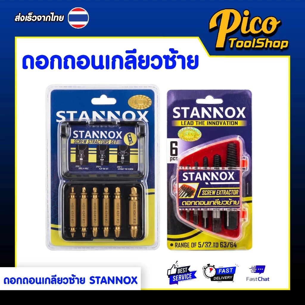 ดอกถอนเกลียวซ้าย ดอกสว่านถอนน๊อตเสีย STANNOX ดอกถอนเกลียวน็อต ชุดถอนเกลียว