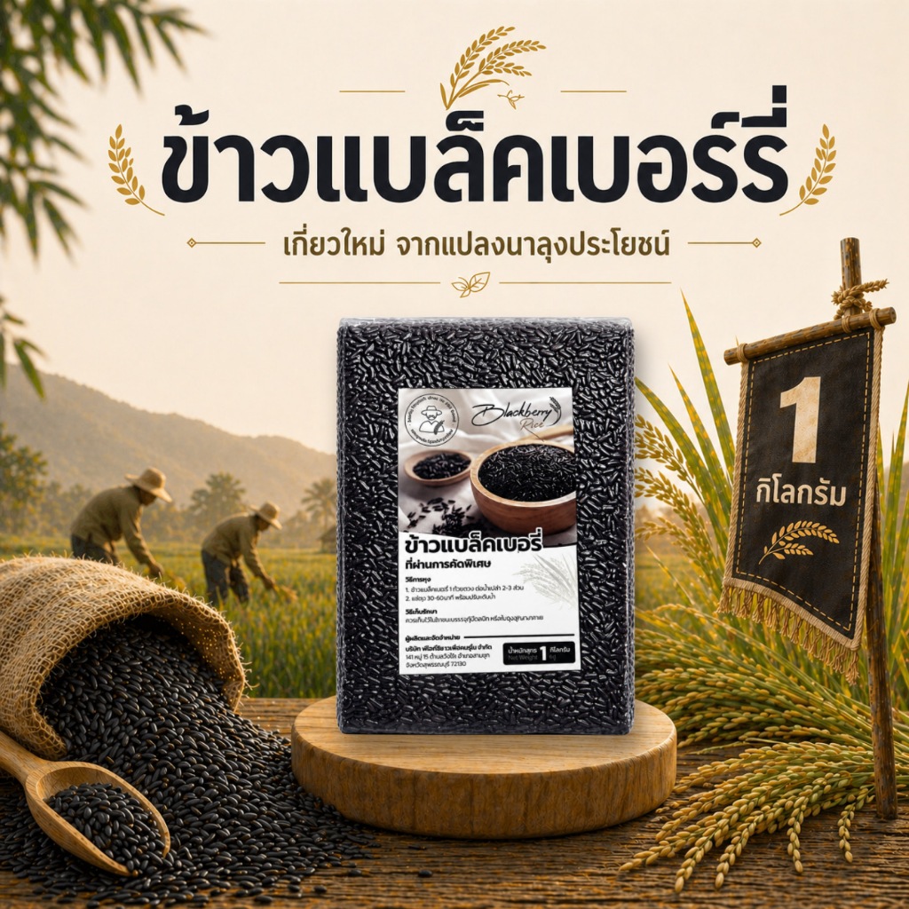 ข้าวแบล็คเบอร์รี่ เกรดA เกี่ยวสดใหม่ ส่งตรงจากแปลงนาลุงประโยชน์ชาวนาไทย