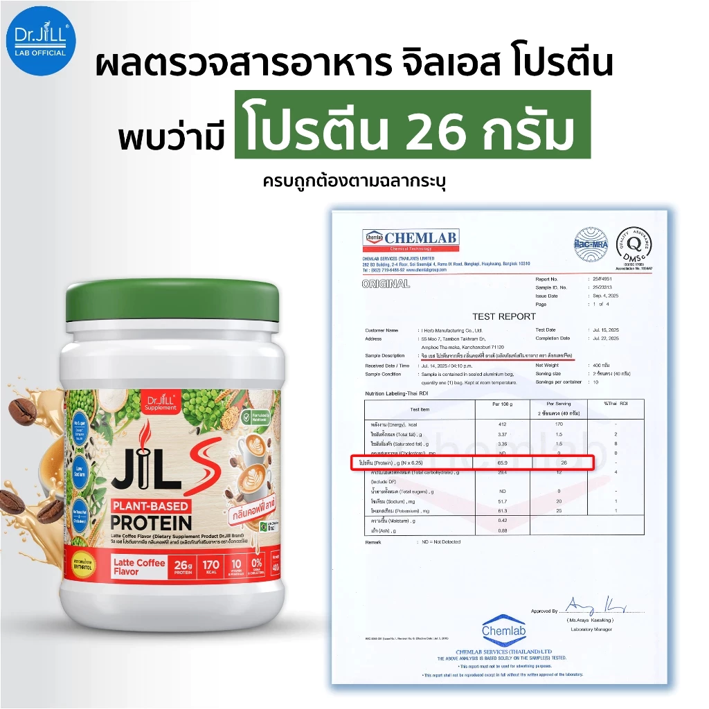 [ร้านบริษัท] 1 แถม 1 Dr.JiLL JILS Plant-Based Protein โปรตีนพืช อร่อย ดื่มง่าย ไม่ฝืดคอ 400 g. thumbnail 5