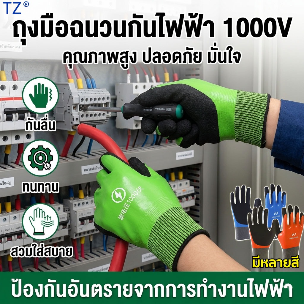 ⚡1000V⚡ถุงมือฉนวน ป้องกันไฟฟ้า ถุงมือ มาตรฐานความปลอดภัย สวมใส่สบา ถุงมือกันความร้อน ถุงมือกันไฟฟ้าดูด