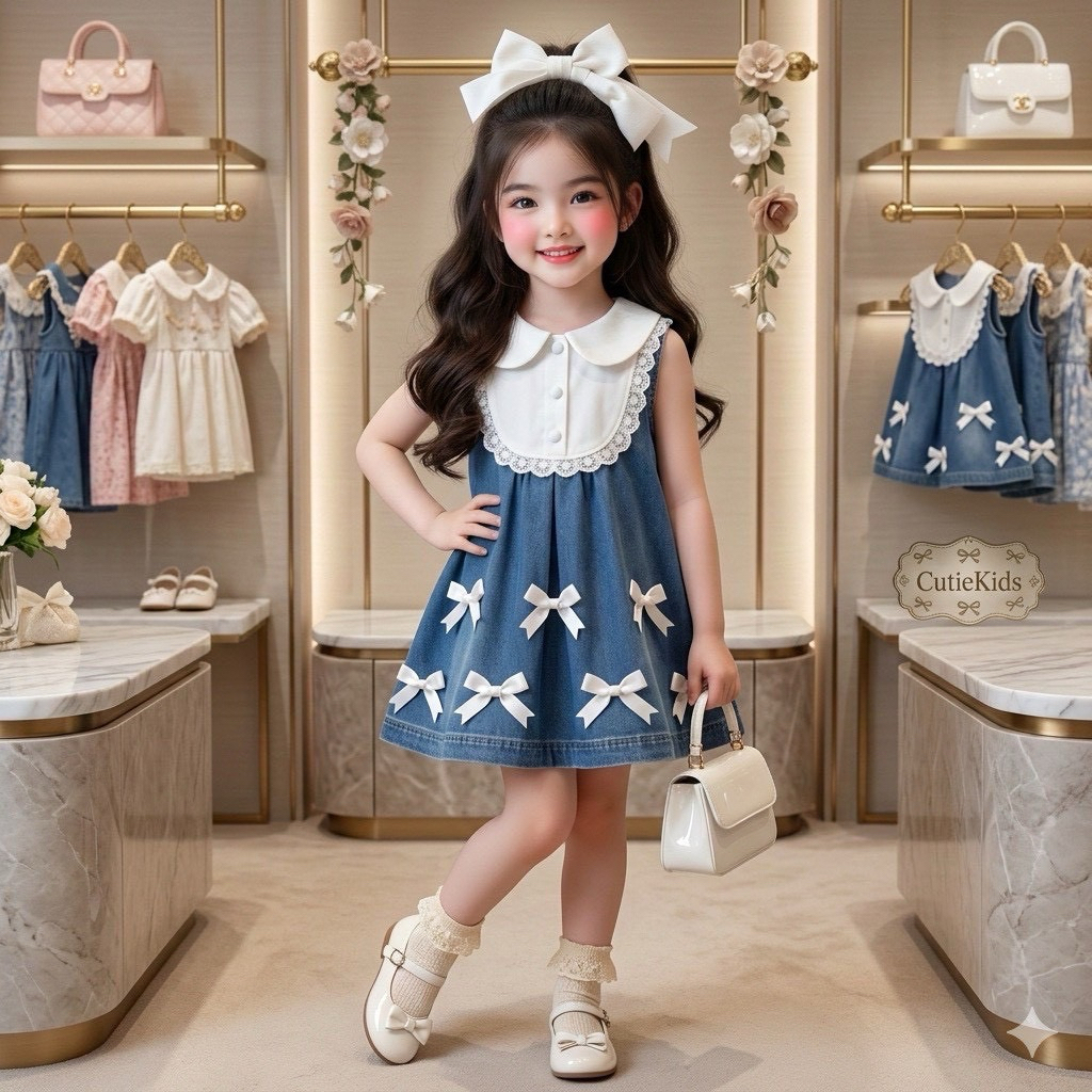 ชุดเดรสยีนส์แฟชั่น แต่งระบายลูกไม้ ทรงสวย [พร้อมส่ง]