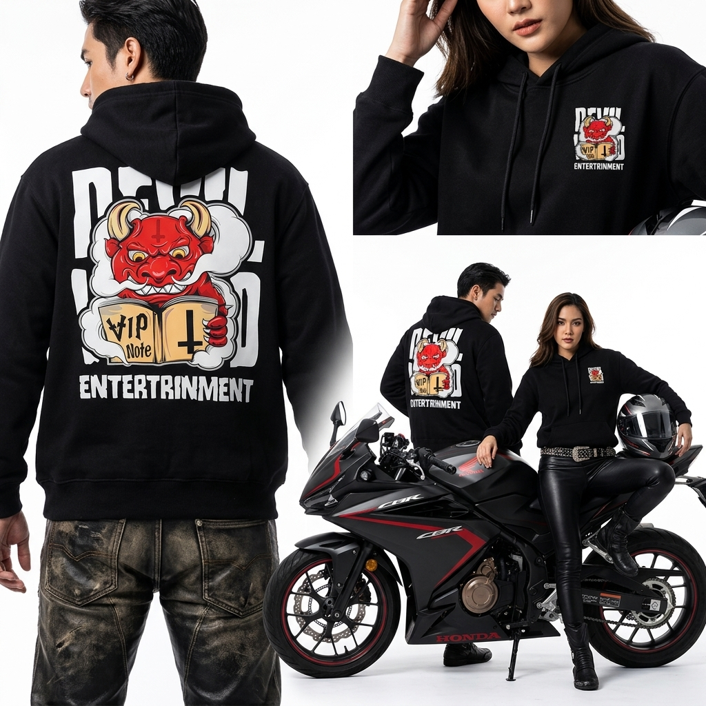 ส่งEMS สกรีนเสื้อ77design เสื้อฮู้ด Devil VIP note