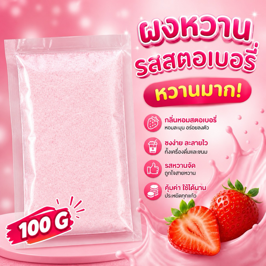 ผงบ๊วยหวาน (กลิ่นสตอเบอรี่) ผงหวาน