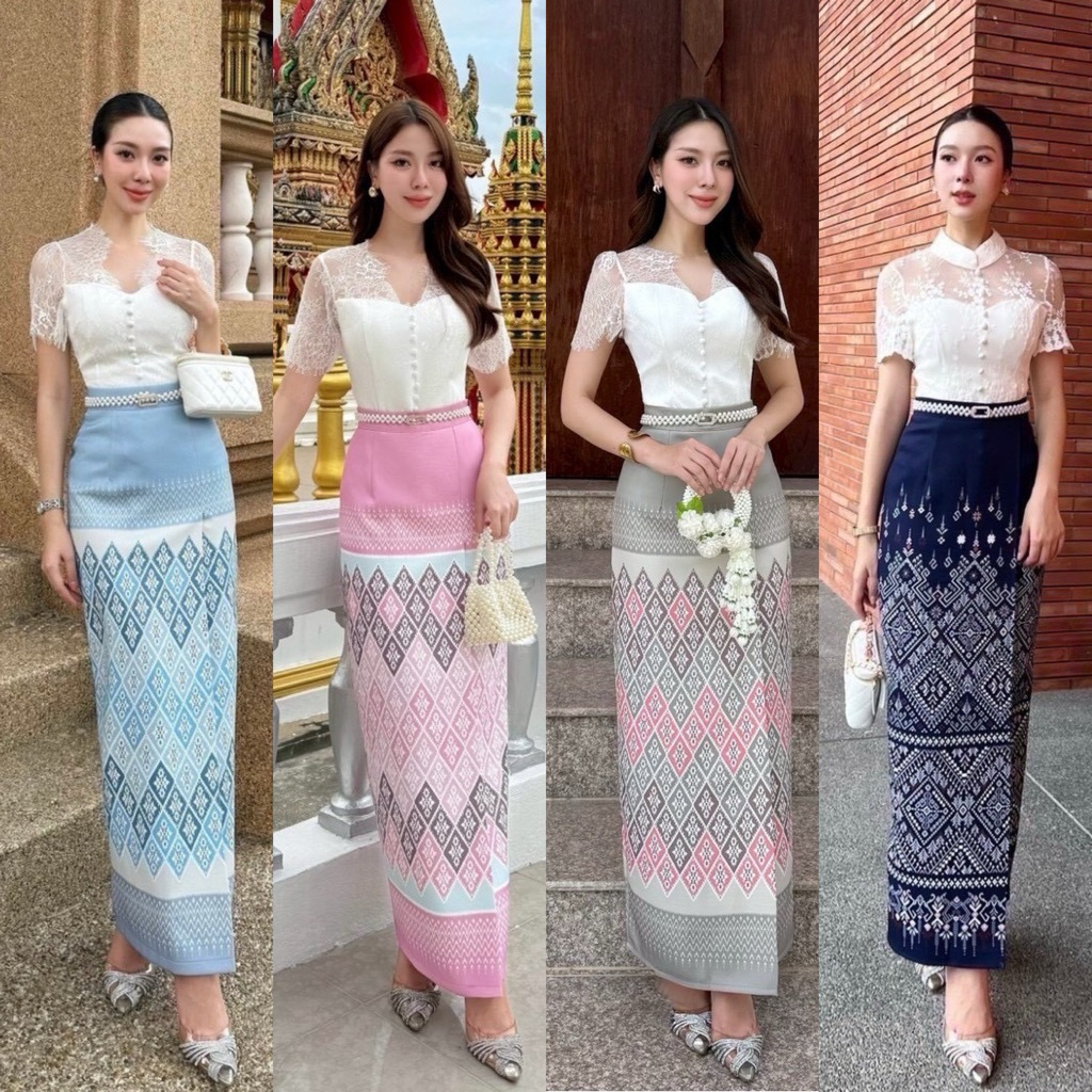 📌📌พร้อมส่ง ครบสี XS S M L XL 2XL 🏷️CHERISH Set3ชิ้น (เสื้อ+กป+เข็มขัด) ชุดไทย ชุดผ้าไทย ทำบุญ ตักบาตร ทอดกฐิน งานหมั้น