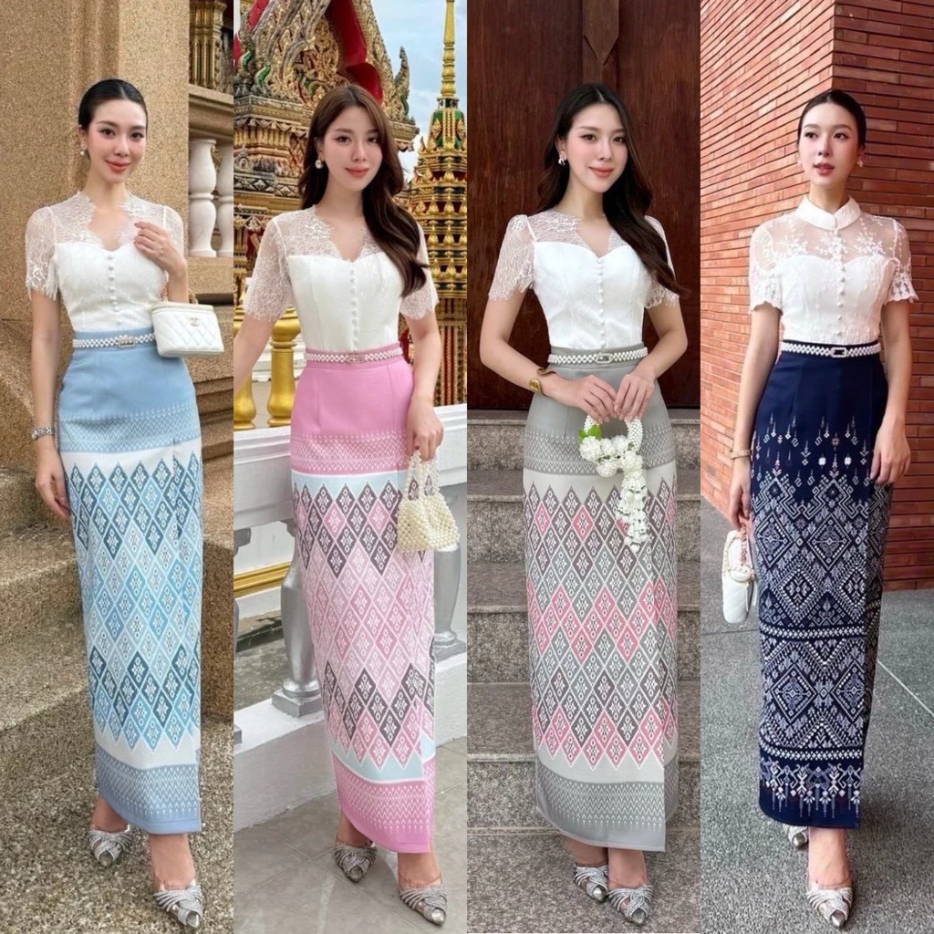 📌📌พร้อมส่ง ครบสี XS S M L XL 2XL 🏷️CHERISH Set3ชิ้น (เสื้อ+กป+เข็มขัด) ชุดไทย ชุดผ้าไทย ทำบุญ ตักบาตร ทอดกฐิน งานหมั้น