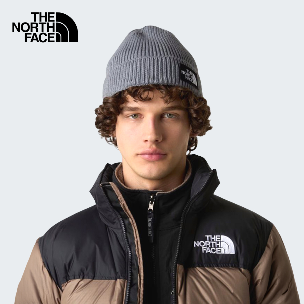 THE NORTH FACE TNF LOGO BOX CUFFED BEANIE - TNF MEDIUM GREY HEATHER หมวกบีนนี่