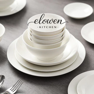 Elowen Kitchen จานเซรามิกสีขาวมินิมอล จานชามดีไซน์เรียบหรู สไตล์โรงแรม เข้าไมโครเวฟได้