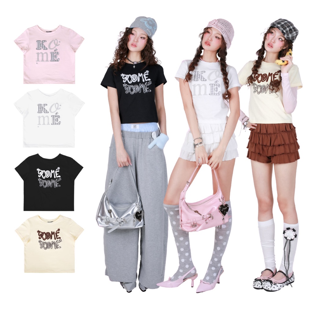 kome.offi เสื้อยืดทรง relaxed fit ลาย bonnie/dizzy collection Afternoon play date