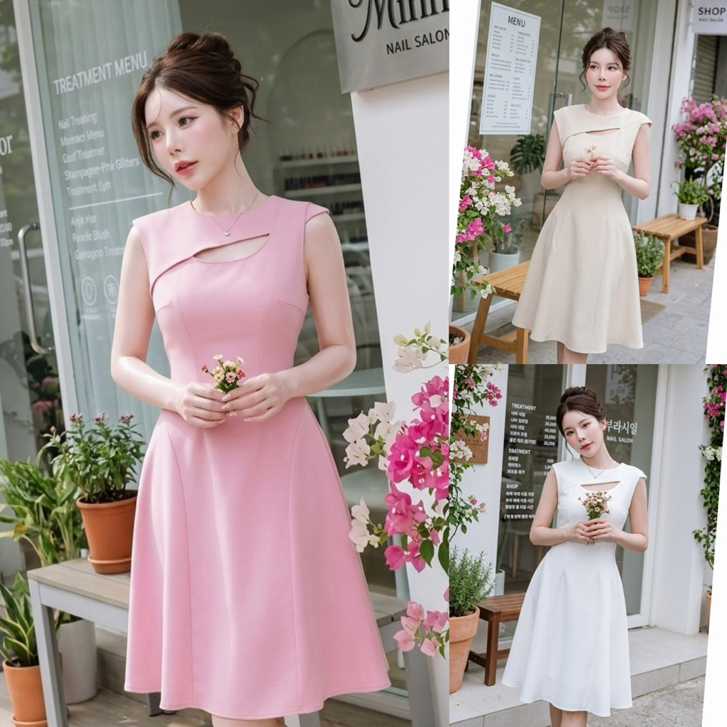 D247 เดรสแขนกุด เว้าอก  ชุดออกงาน มีไซส์S-3XL ความยาว 39-40 นิ้ว