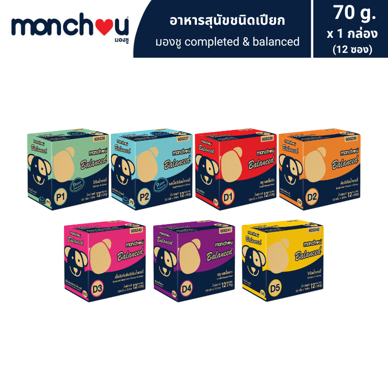 monchou มองชู อาหารสุนัขชนิดเปียก สูตร Balanced 120 กรัม [1 กล่อง (12 ซอง)]