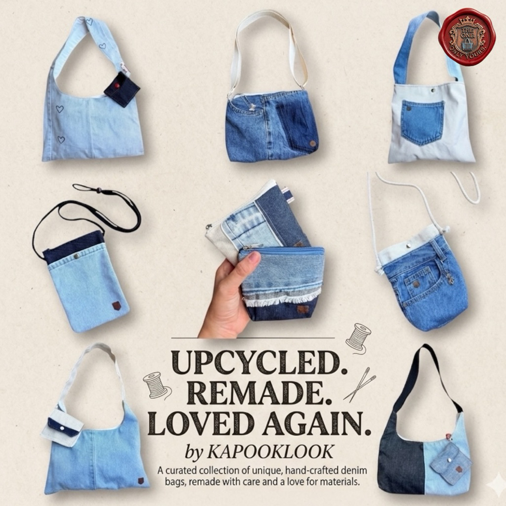 กระเป๋ายีนส์ จากกางเกงยีนส์ มีแบบละ 1 ใบ ไม่ซ้ำกัน หมดแล้วหมดเลยน๊า denim UPCYCLED กระเป๋ากางเกงยีนส์