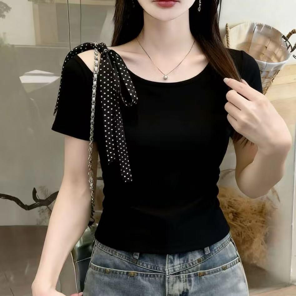 เสื้อยืดเปิดไหล่ ผ้านุ่ม ผ้าฝ้ายแท้ ผ้า Cotton ยืดนุ่มใส่สบาย#A99
